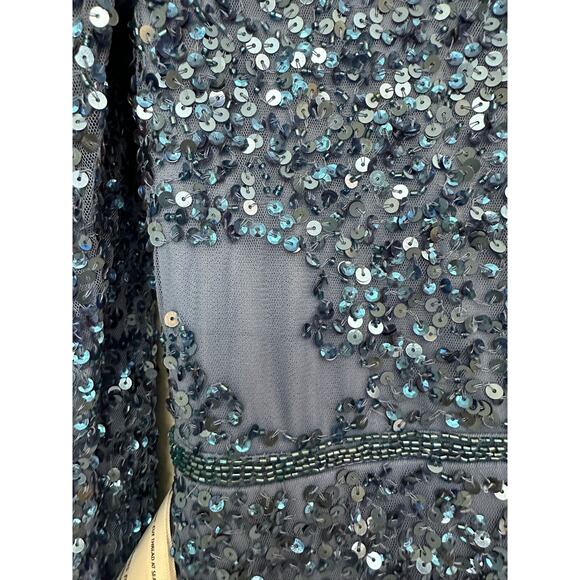New Mac Duggal Blue Sequin Embellished V-Neck Evening Dress 5510 Size 8 - Picture 12 of 13